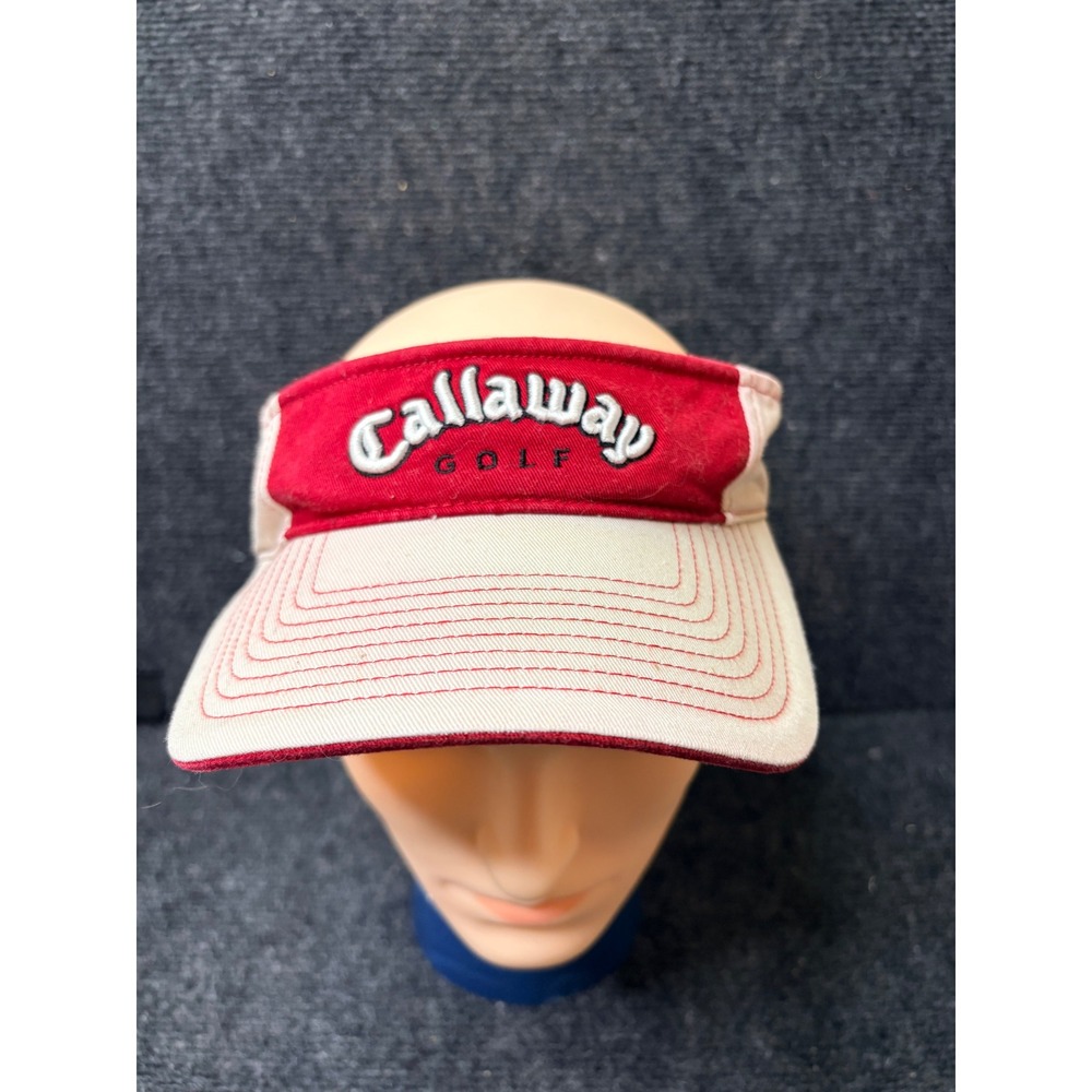 Callaway Golf Visor Hat Red Cream Adjustable Hook and Loop Strap Logo 3266